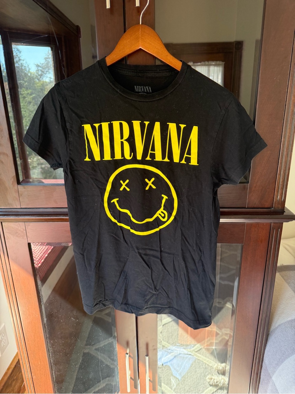 NIRVANA Black Tee with Yellow Smiley Logo